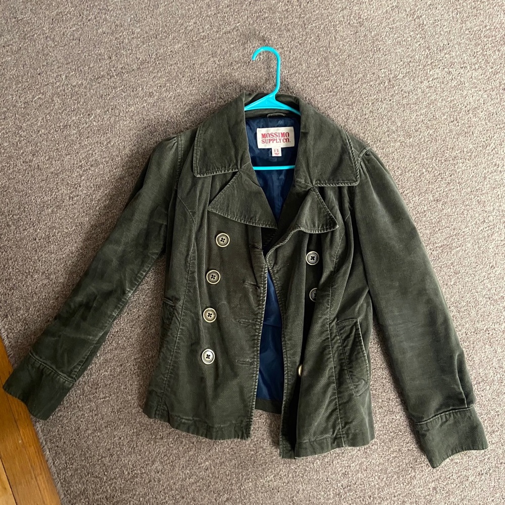 Green corduroy pea coat